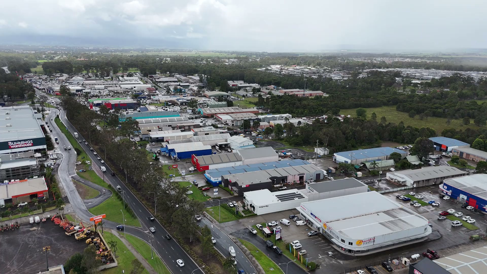 Aerial view of South Nowra industrial area and Princes Highway corridor near Precinct Shoalhaven