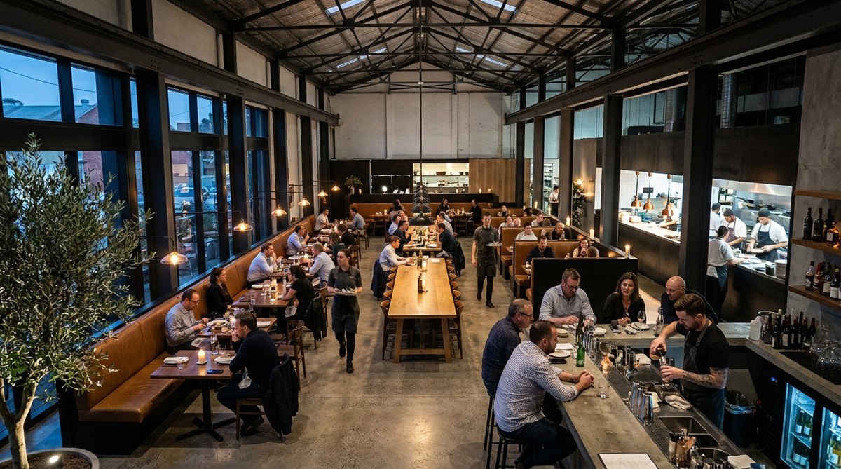 Restaurant concept inside an industrial shell